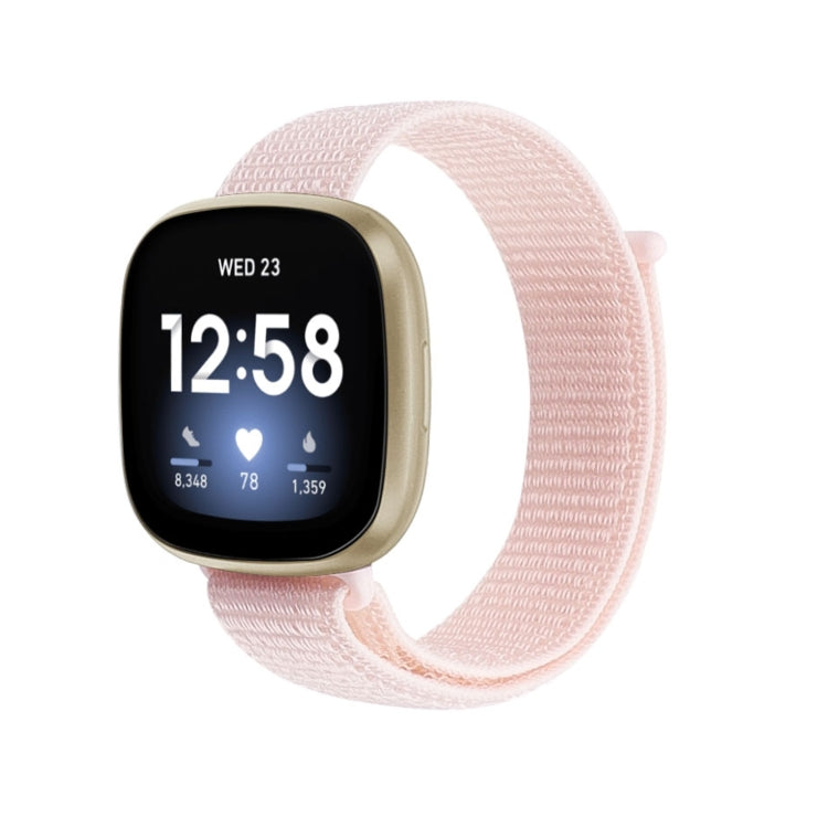 Nylon loop strap for Fitbit Versa 3, pale pink loop band with soft pink trim