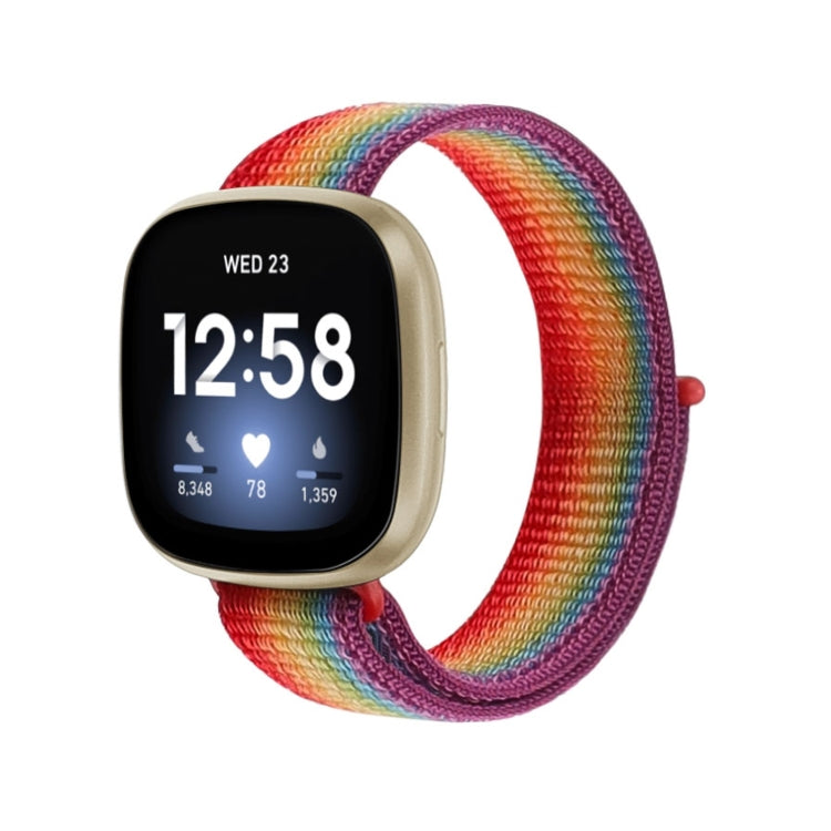 Nylon loop strap for Fitbit Versa 3, rainbow multicolor loop band