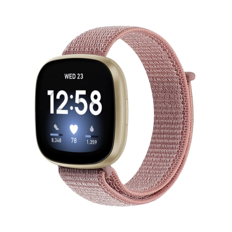 Nylon loop strap for Fitbit Versa 3, rose pink loop band with light pink lining