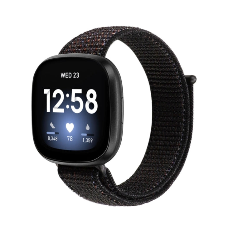 Nylon loop strap for Fitbit Versa 3, black loop band with textured weave