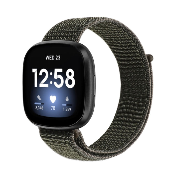 Olive green nylon loop smartwatch replacement strap with woven texture