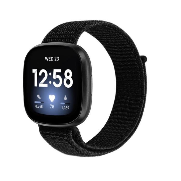 Black nylon loop smartwatch replacement strap with woven texture