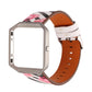 Leather watch strap for Fitbit Blaze, white floral stripe design, silver buckle and links