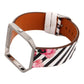 Leather watch strap for Fitbit Blaze, striped floral band with white top strap, silver clasp