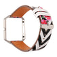 Leather watch strap for Fitbit Blaze, white floral and black stripes, silver buckle