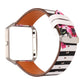 Leather watch strap for Fitbit Blaze, white strap with pink floral accents, silver clasp