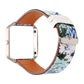 Leather watch strap for Fitbit Blaze, white strap with blue floral print, silver buckle