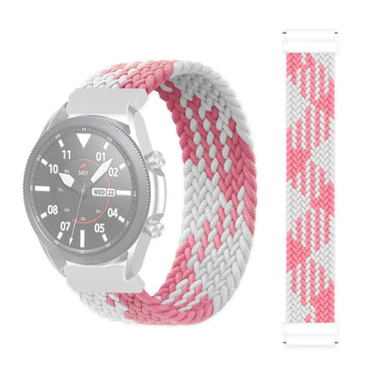 Woven nylon watch replacement strap with gray and pink chevron pattern