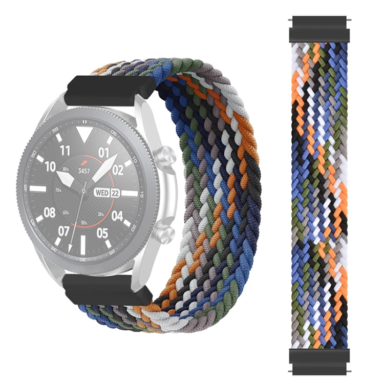 Braided nylon watch strap, multicolor zigzag weave with gray end tabs