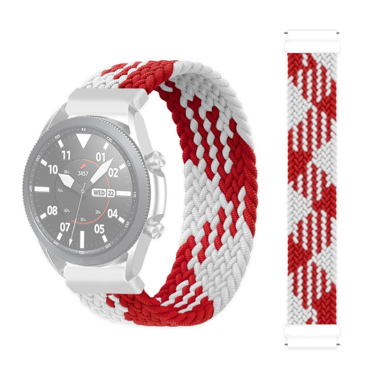 Braided nylon watch strap, red and white diagonal weave with white end tabs