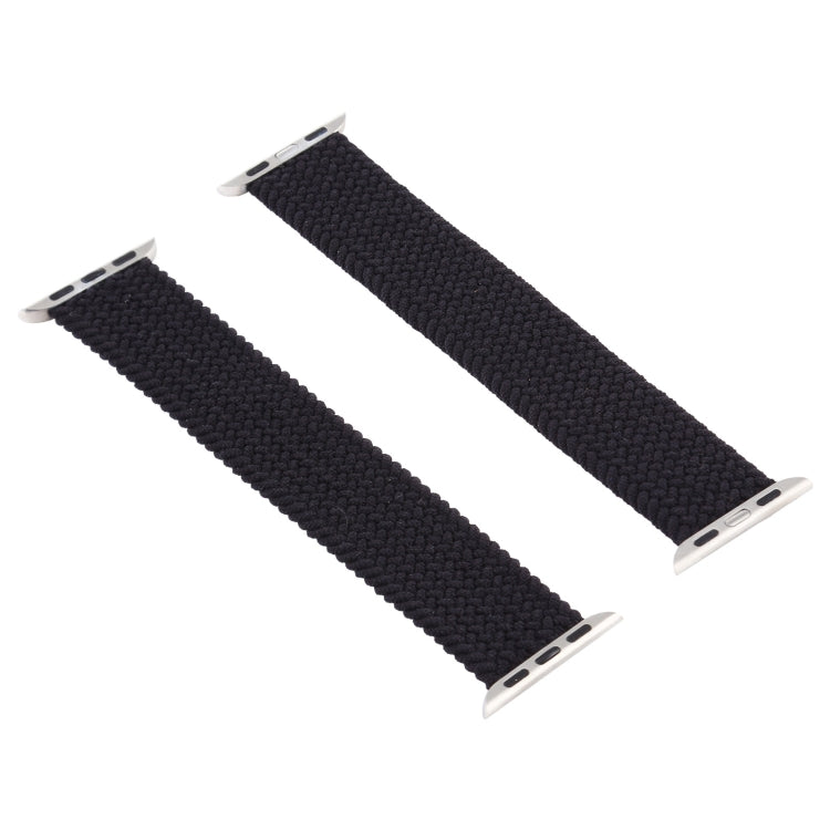 Woven nylon watch band with metal pin ends, dark charcoal black, single-turn design.