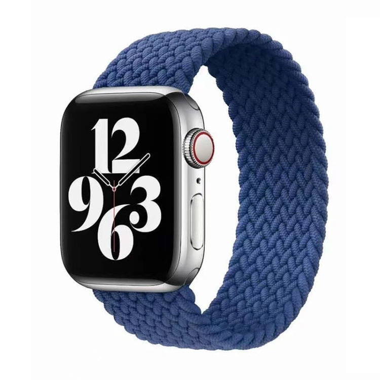 Woven nylon watch band for Apple Watch, navy blue, single-loop braided texture.
