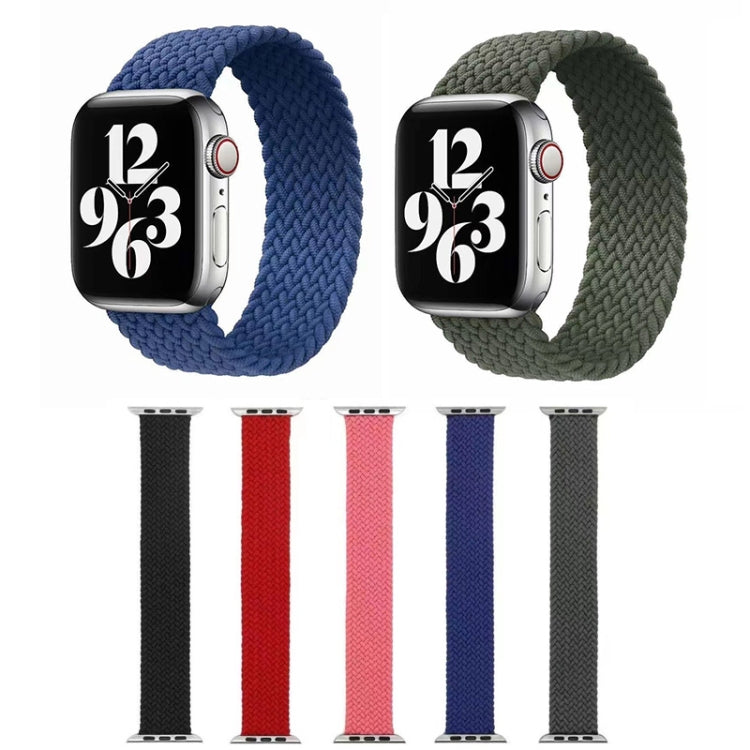 Woven nylon Apple Watch band set, multiple colors: black, white, pink, blue, gray.