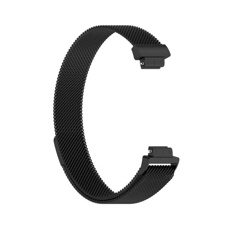Black Milanese mesh wrist strap with watch buckle, compatible with Fitbit Inspire 2