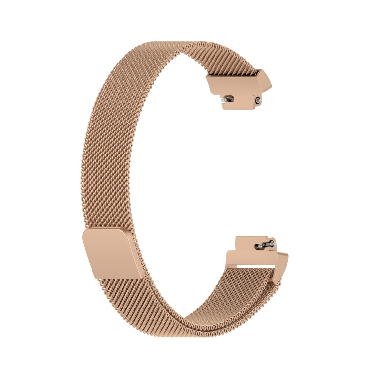 Rose gold Milanese mesh replacement watch strap with metal clasp, for Fitbit Inspire 2