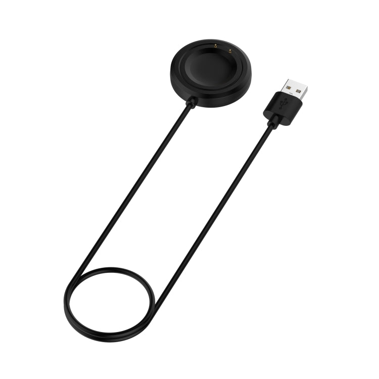 Black USB cable with round magnetic charging dock and cable loop for smart watch