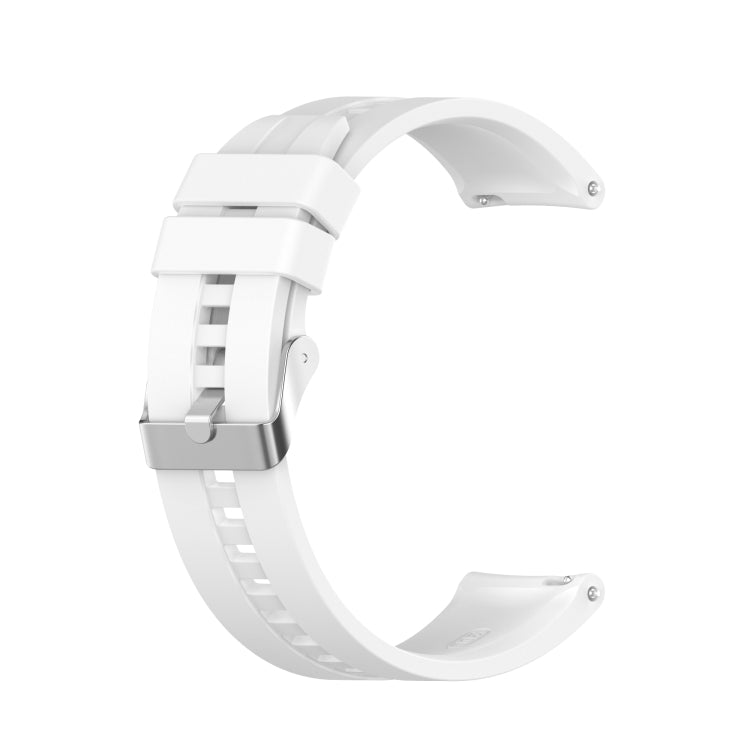 White silicone watch strap with silver-tone buckle and adjustable pin holes