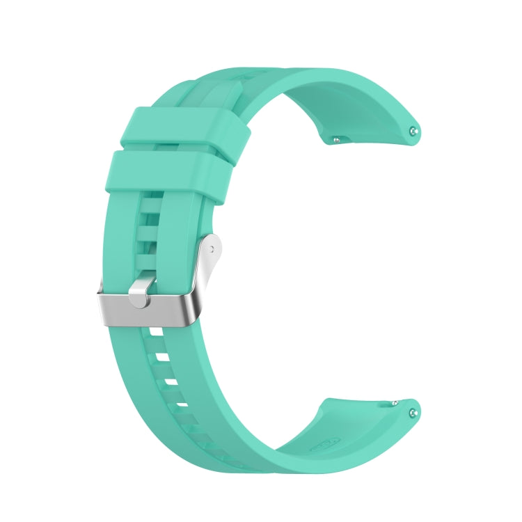 Mint green silicone watch strap with silver buckle for a 42mm smartwatch