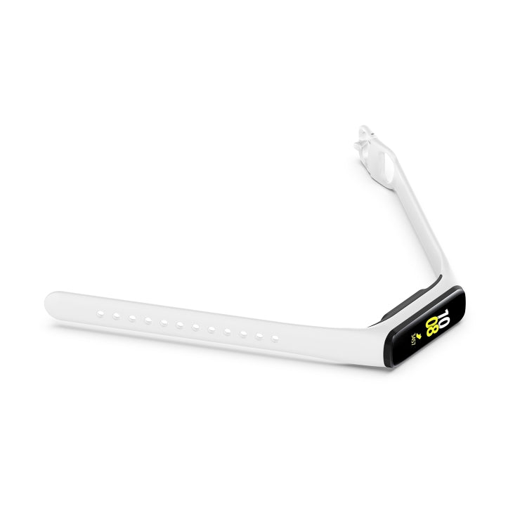 White silicone watch strap with black watch display and clasp for Galaxy Fit 2