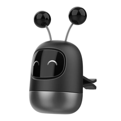 Black cartoon robot air vent aromatherapy diffuser with smiling face and clip mount.