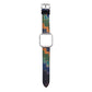 Smartwatch with long multicolor patterned leather strap, metal buckle at top