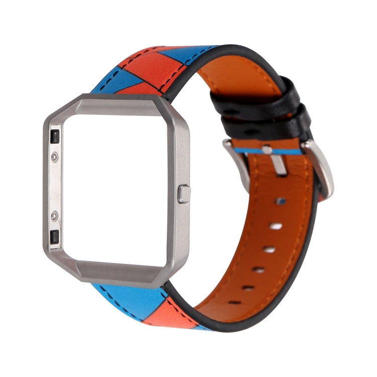 Replacement Fitbit Blaze watch strap, blue-orange geometric top with orange backing and black clasp