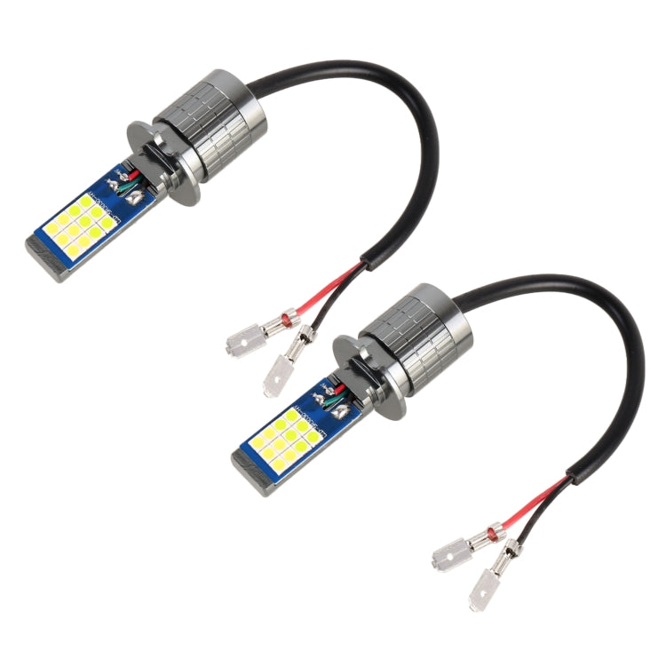 Car fog light LED bulb set with silver housings, red/white leads, and two bulbs