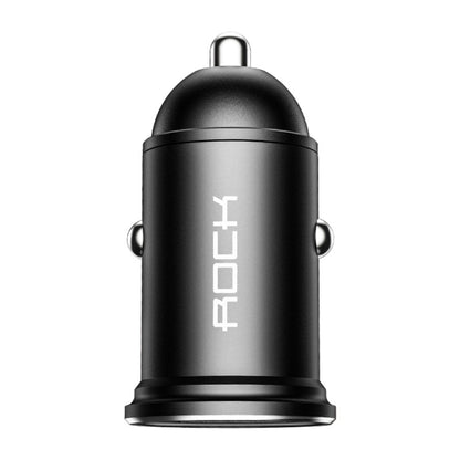 Black mini dual USB car charger with metal cap and compact body
