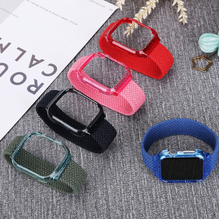 Woven replacement watch straps with frames, featuring red, pink, black, blue, and teal bands