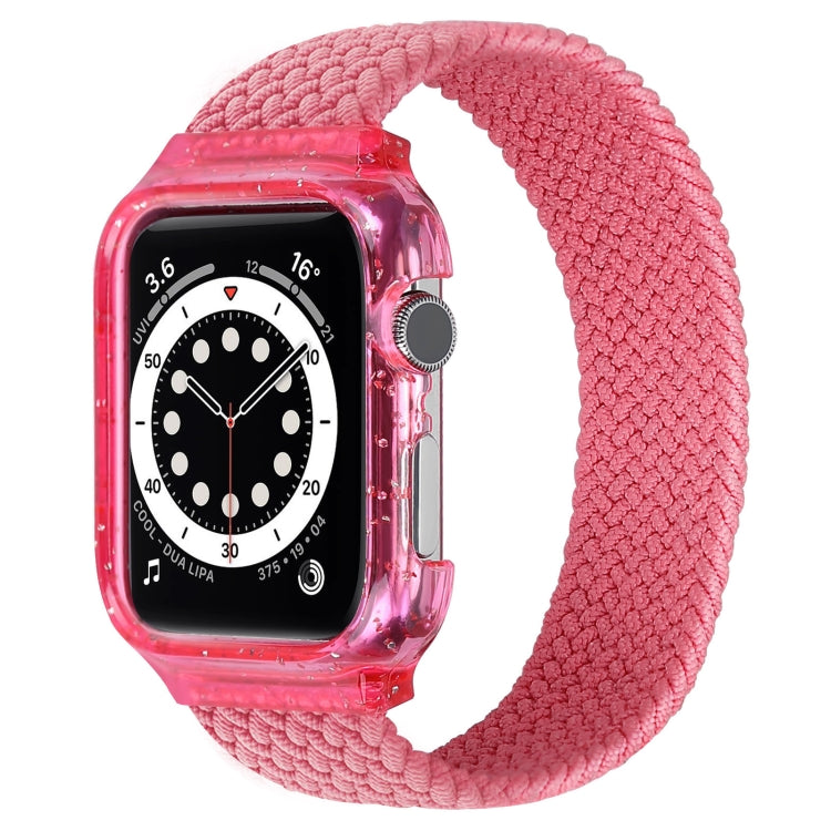 Woven replacement watch strap with frame for Apple Watch, bright pink band