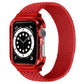 Woven watch strap with protective frame, red, front-facing view