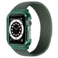 Braided replacement watch strap with frame, dark olive green; Apple Watch dial facing