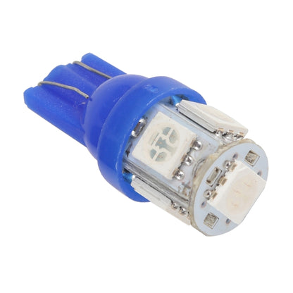 Blue T10/T5 LED turn signal bulb with socket pins, compact wedge-style light