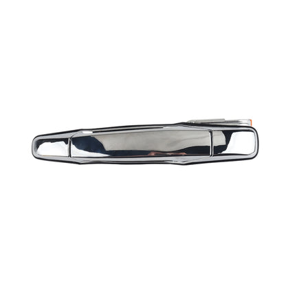 Left rear door outside handle with chrome bezel and black housing