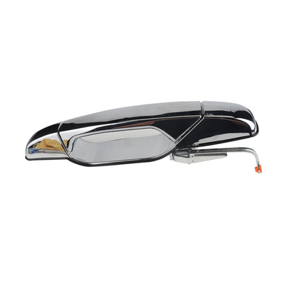 Chrome outside door handle with integrated lock cylinder and orange reflector