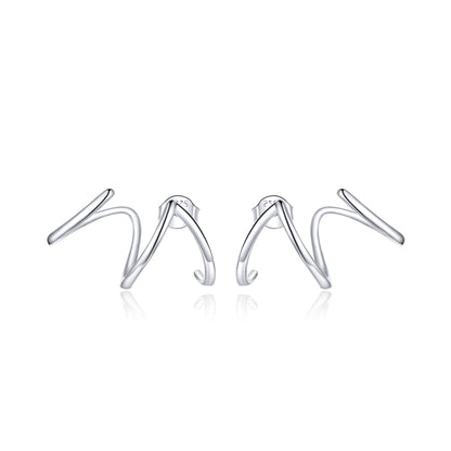 Sterling silver open line earrings with angular U-shaped design and small hoop