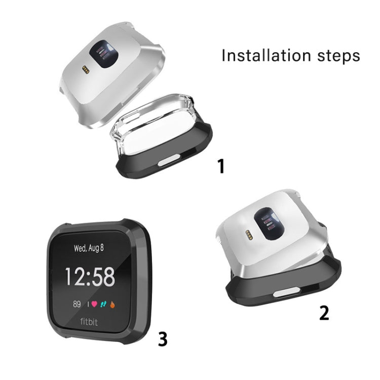 Black TPU watch case parts with clear screen cover shown during installation