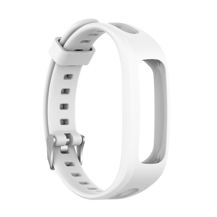 White silicone replacement wrist strap with adjustable holes and metal buckle.