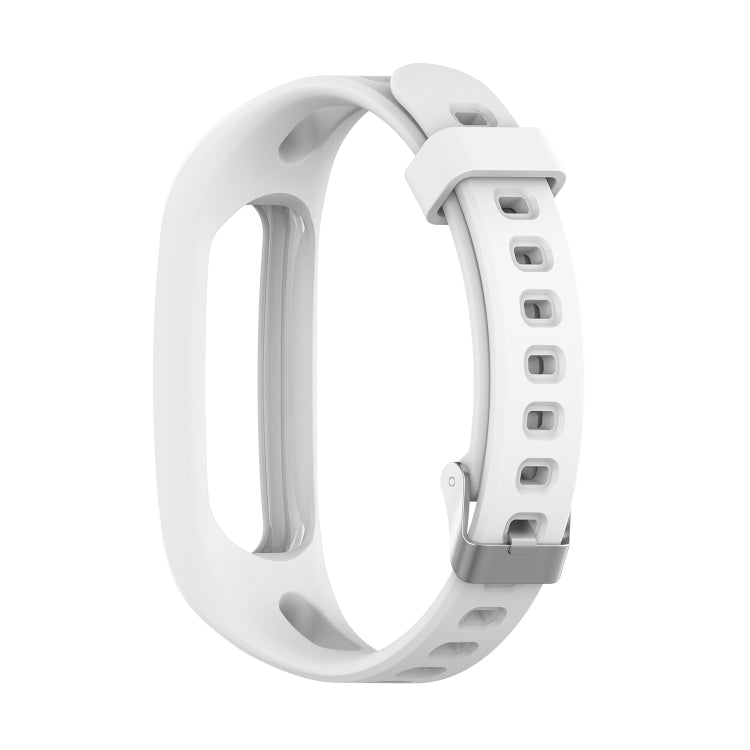 White silicone watch strap with multiple adjustment holes and clasp.