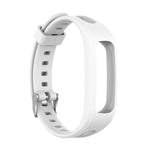 White silicone replacement wrist strap with adjustable holes and metal buckle.