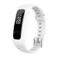 White silicone wrist strap with black display band and adjustable holes.