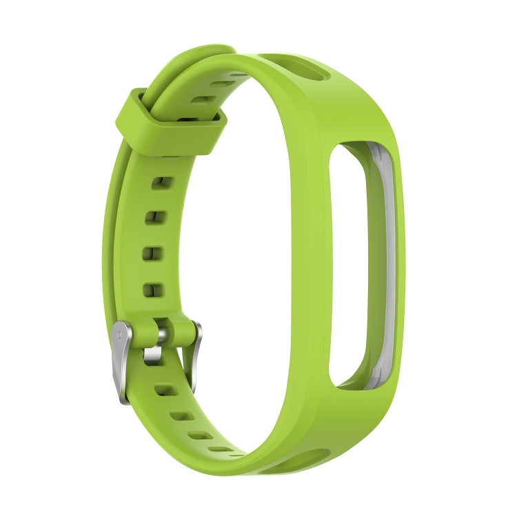 Lime green silicone replacement wrist strap with adjustable holes and metal buckle.