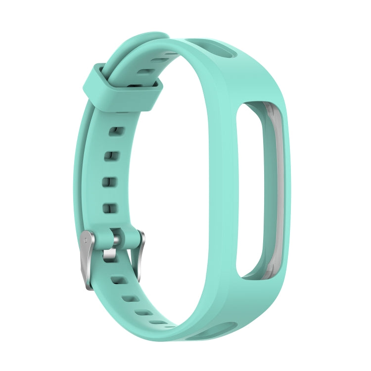 Mint green silicone replacement wrist strap with adjustable holes and metal buckle.