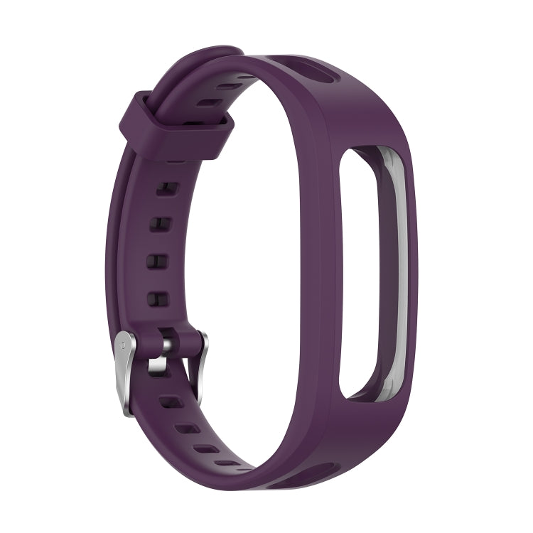 Purple silicone replacement wrist strap with adjustable holes and metal buckle.