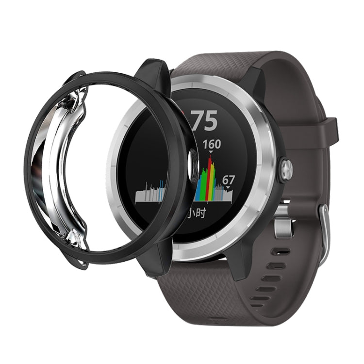 Black TPU protective watch case with raised bezel, open frame over watch face