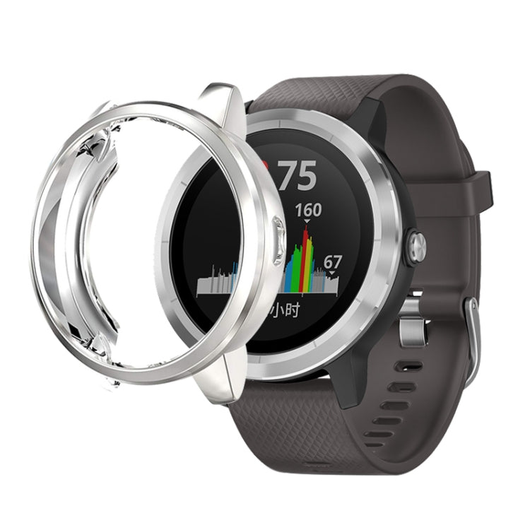 Silver TPU protective watch case with raised bezel, open frame over watch face