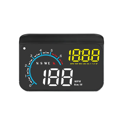 Car head-up display HUD showing speed 88 and RPM gauge on a black module