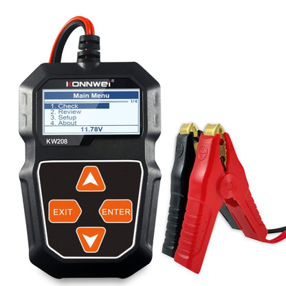 KONNWEI KW208 car battery tester with color TFT screen and red/black clamp leads