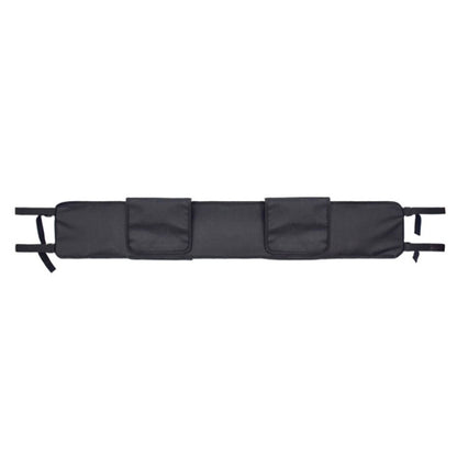 Black roll bar storage bag organizer with multiple front pockets and tie straps