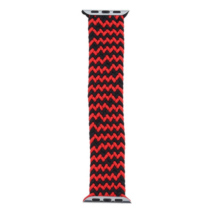 Red and black braided single-loop watchband with metal adapter ends
